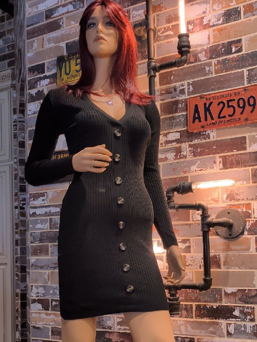 Poof! Black Long Sleeve Button-Front Ribbed Dress Small - Picture 6 of 6